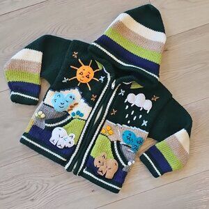 Peruvian Hand Knit Applique Embroidered Animal Wool Sweater